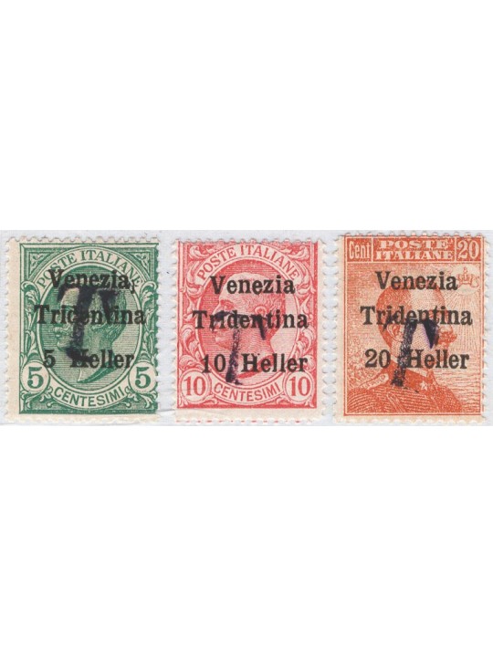 Trentino 1918/19 Francobolli di Venezia Tridentina con soprast. di una “T” nera serie n° BZ1 5/7 (**)