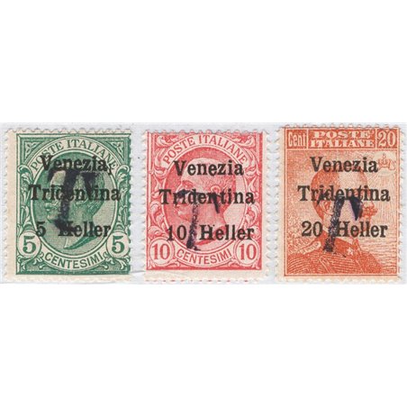 Trentino 1918/19 Stamps of Venezia Tridentina with an overprint of a black “T” series no. BZ1 5/7 (**)