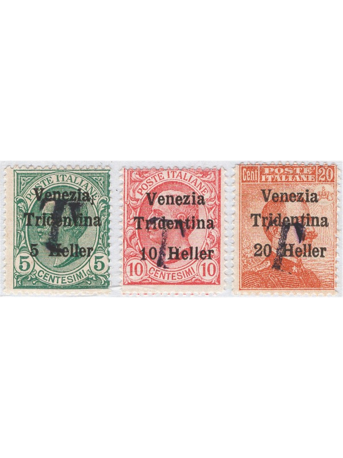 Trentino 1918/19 Stamps of Venezia Tridentina with an overprint of a black “T” series no. BZ1 5/7 (**)