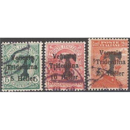 Trentino 1918/19 Francobolli di Venezia Tridentina con soprast. di una “T” nera serie n° BZ1 5/7 (**)