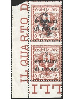 Trentino 1918/19 Trento and Trieste 2c. in a pair one without an overprint and the other with a double oblique black ‘T’ overpri