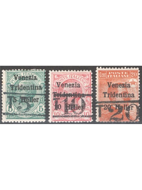 Trentino 1918/19 Venezia Tridentina with overprint “T” series no. BZ3 11/13 Cert. Biondi Cat. €680 (*)
