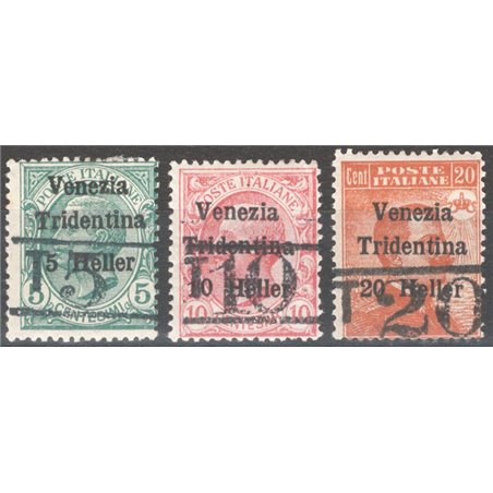 Trentino 1918/19 Venezia Tridentina with overprint “T” series no. BZ3 11/13 Cert. Biondi Cat. €680 (*)