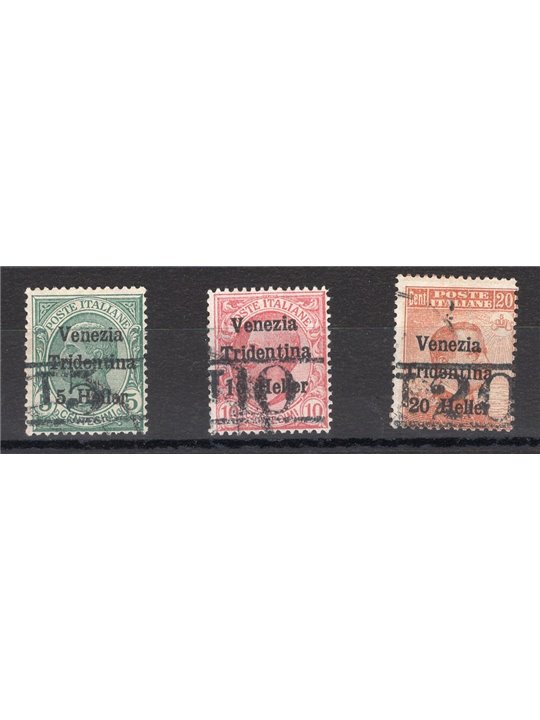 Trentino 1918/19 Venezia Tridentina with overprint “T” series no. BZ3 11/13 Biondi Certificate Cat. €820 (U)