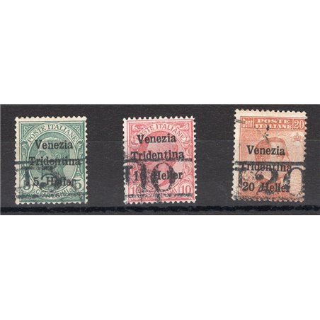 Trentino 1918/19 Venezia Tridentina with overprint “T” series no. BZ3 11/13 Biondi Certificate Cat. €820 (U)