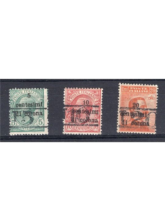 Trentino 1918/19 Francobolli di Trento e Trieste con soprast. "T" serie n° BZ3 14/16 Cert. Biondi Cat. € 680 (*)