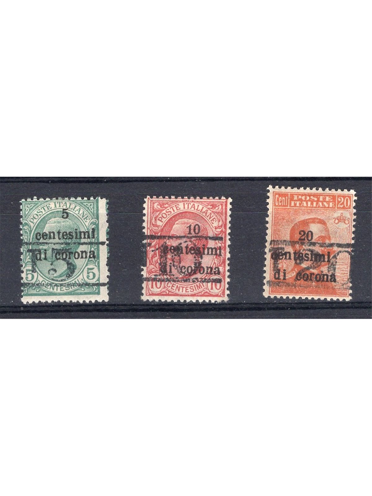 Trentino 1918/19 Stamps of Trento and Trieste with overprint ‘T’ series no. BZ3 14/16 Biondi Certificate Cat. €680 (*)