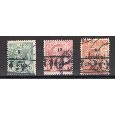 Trentino 1918/19 Stamps of Trento and Trieste with overprint "T ‘ series no. BZ3 14/16 Biondi Certificate Cat. €820 (U)