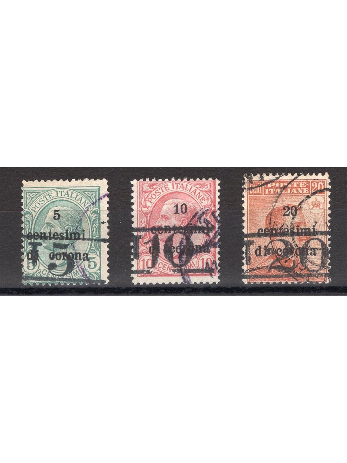 Trentino 1918/19 Stamps of Trento and Trieste with overprint "T ‘ series no. BZ3 14/16 Biondi Certificate Cat. €820 (U)