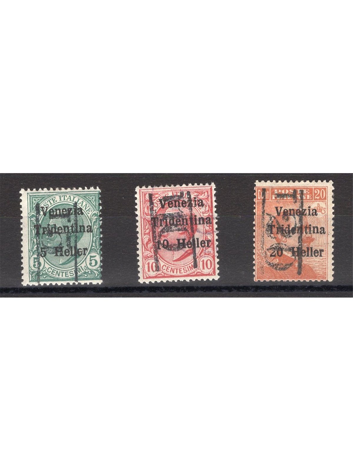 Trentino 1918/19 Venezia Tridentina with overprint ’T5" “T10” and “T20” new tax stamp denomination series no. BZ3 17/19 Biondi C
