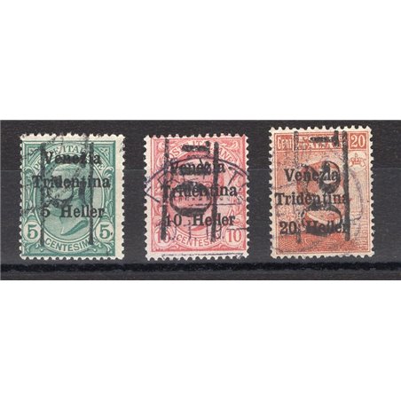 Trentino 1918/19 Venezia Tridentina con soprast. "T5"  "T10" e "T20" nuovo val. di segnatasse serie n° BZ3 17/19 Cert. Biondi Ca