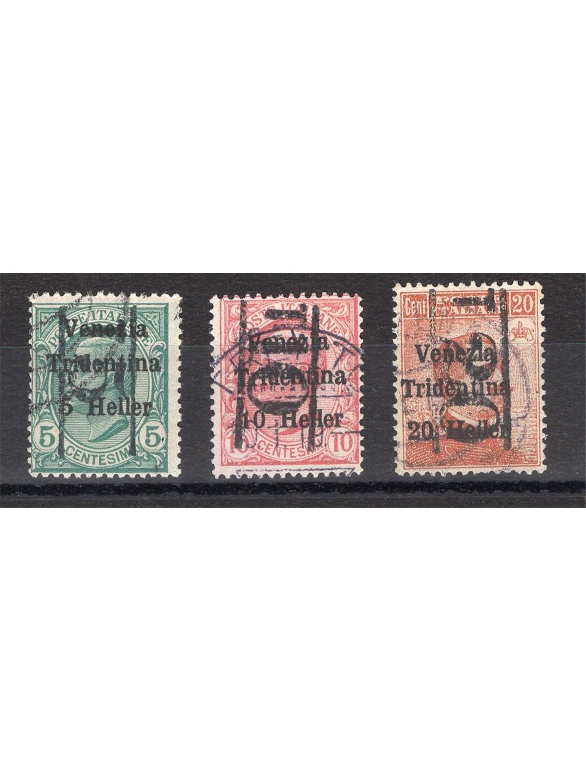 Trentino 1918/19 Venezia Tridentina con soprast. "T5"  "T10" e "T20" nuovo val. di segnatasse serie n° BZ3 17/19 Cert. Biondi Ca