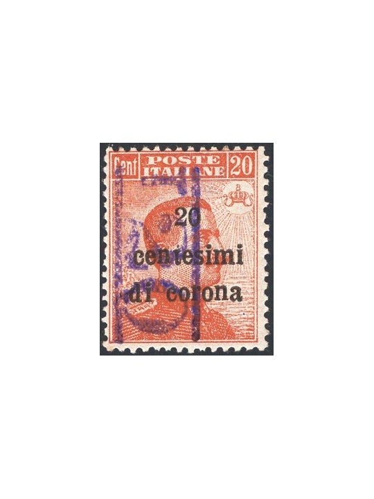 Trentino 1918/19 Venezia Tridentina 20 c. con soprast. "T20" in violetto nuovo val. di segnatasse n° BZ3 19A Cert. Biondi Cat. €