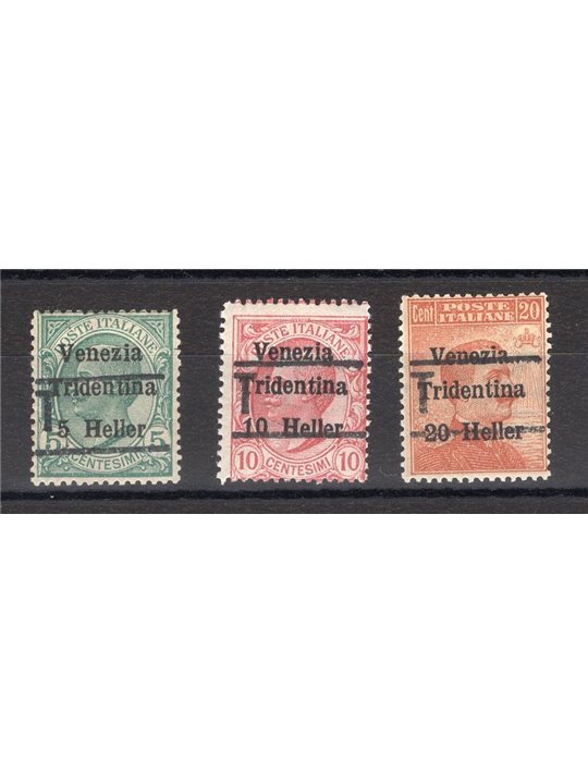 Trentino 1918/19 Venezia Tridentina con soprast. "T" serie n° BZ3 20/22 Cert. Biondi Cat. € 600 (*)