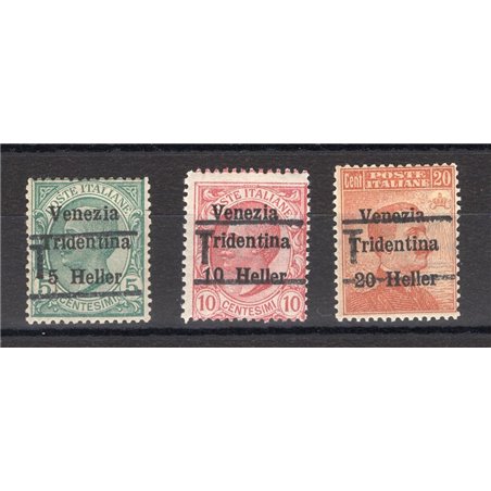 Trentino 1918/19 Venezia Tridentina con soprast. "T" serie n° BZ3 20/22 Cert. Biondi Cat. € 600 (*)