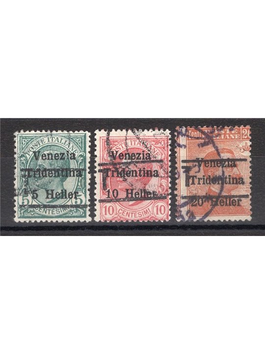 Trentino 1918/19 Venezia Tridentina with overprint “T” series no. BZ3 20/22 certified. Biondi Cat. €900 (U)