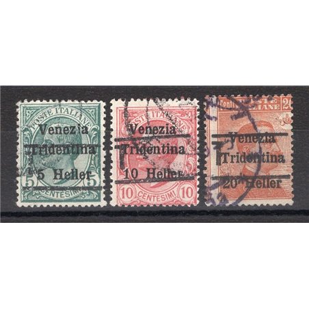 Trentino 1918/19 Venezia Tridentina with overprint “T” series no. BZ3 20/22 certified. Biondi Cat. €900 (U)