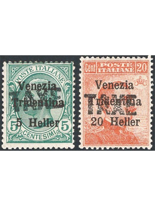 Trentino 1918/19 Venezia Tridentina 5 h. e 20 h. con soprast. "TAXE" serie n° BZ3 31A/32 Cert. Biondi Cat. € 960 (**)