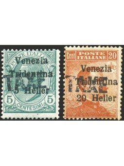 Trentino 1918/19 Venezia Tridentina 5 h. and 20 h. with overprint ‘TAXE’ horizontal series no. BZ3 31A/32 Biondi certificate Cat