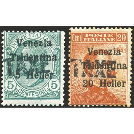 Trentino 1918/19 Venezia Tridentina 5 h. and 20 h. with overprint ‘TAXE’ horizontal series no. BZ3 31A/32 Biondi certificate Cat