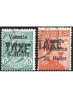 Trentino 1918/19 Venezia Tridentina 5 h. and 20 h. with overprint ‘TAXE’ series no. BZ3 31A/32 Biondi Certified Cat. €760 (U)