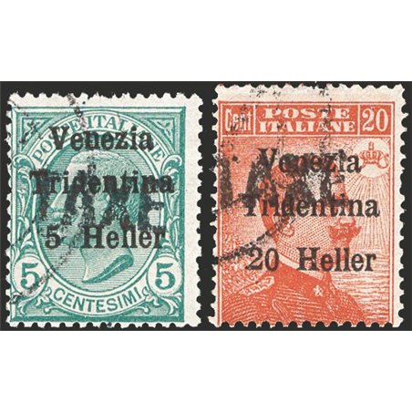 Trentino 1918/19 Venezia Tridentina 5 h. and 20 h. with overprint ‘TAXE’ series no. BZ3 31A/32 Biondi Certified Cat. €760 (U)