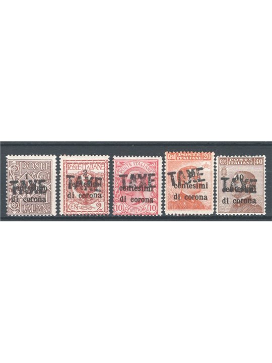 Trentino 1918/19 Francobolli di Trento e Trieste 4 val. con soprast. "TAXE" serie n° BZ3 32A/33C Cert. Biondi Cat. € 2.490 (**)