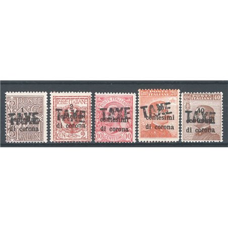 Trentino 1918/19 Francobolli di Trento e Trieste 4 val. con soprast. "TAXE" serie n° BZ3 32A/33C Cert. Biondi Cat. € 2.490 (**)