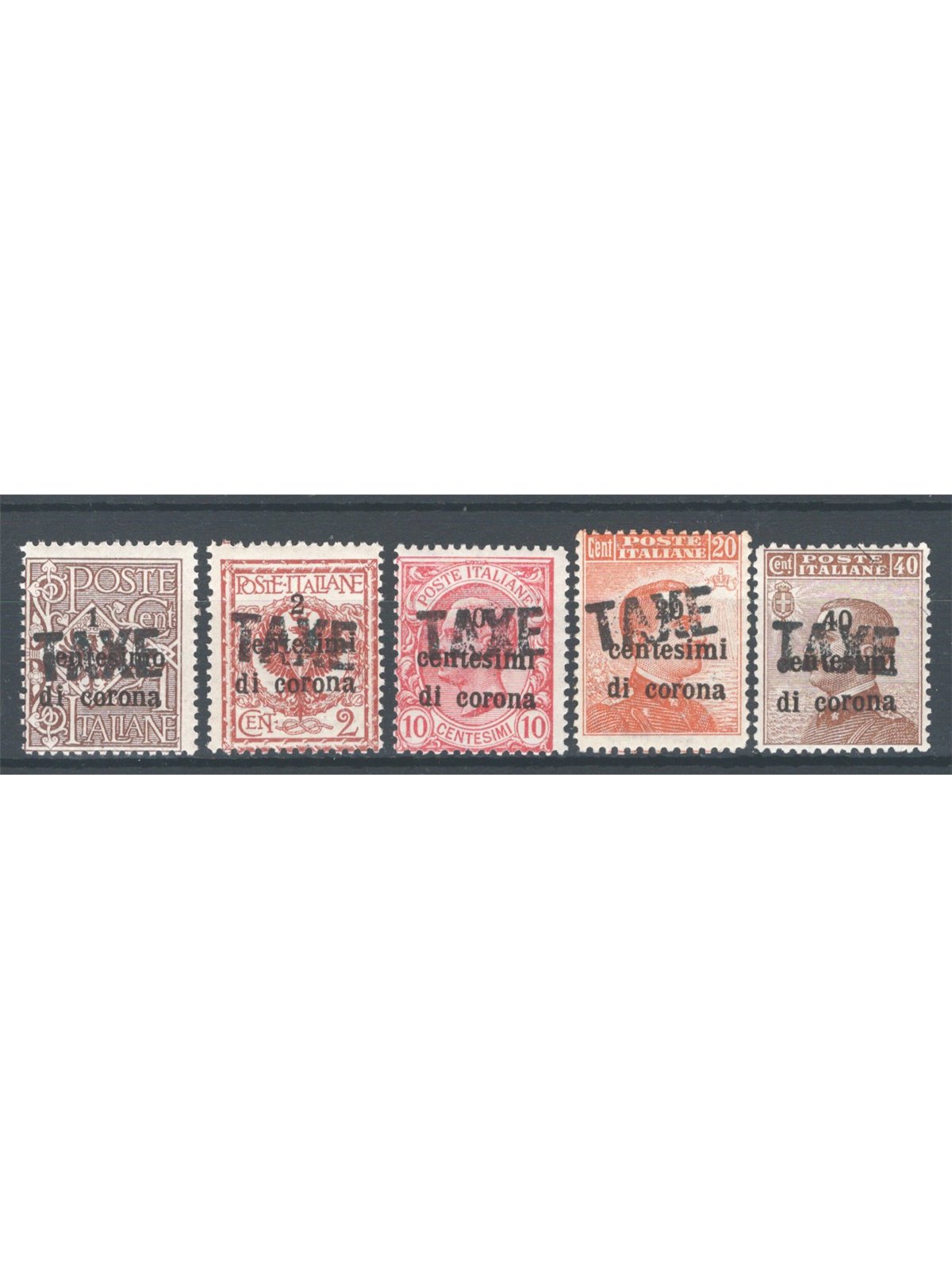 Trentino 1918/19 Francobolli di Trento e Trieste 4 val. con soprast. "TAXE" serie n° BZ3 32A/33C Cert. Biondi Cat. € 2.490 (**)