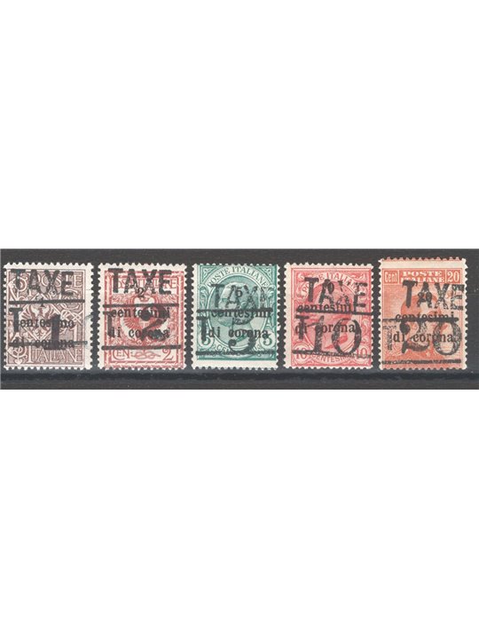 Trentino 1918/19 Stamps of Trento and Trieste 5 values with “TAXE” overprint ‘TAXE’ and ‘T’ series no. BZ3 34/35 Biondi Certific