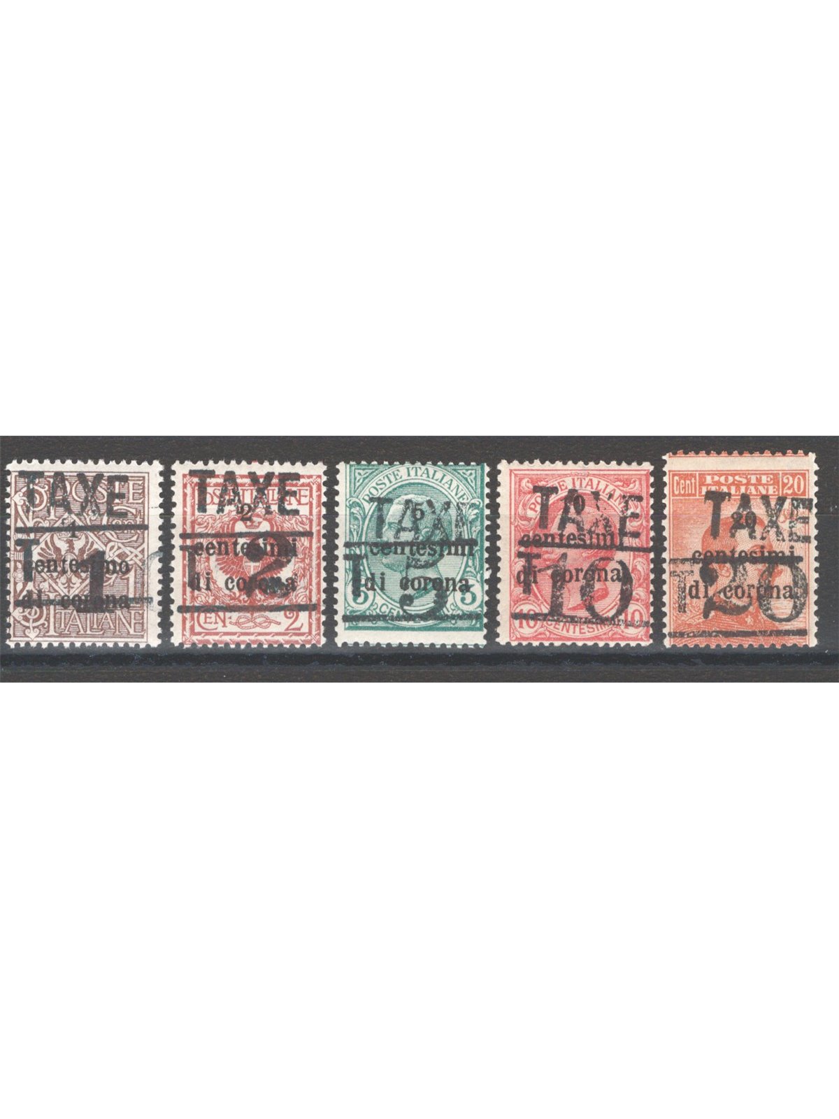 Trentino 1918/19 Stamps of Trento and Trieste 5 values with “TAXE” overprint ‘TAXE’ and ‘T’ series no. BZ3 34/35 Biondi Certific