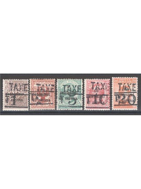 Trentino 1918/19 Stamps of Trento and Trieste 5 denominations with overprints “TAXE” and ‘T’ series no. BZ3 34/35 Biondi Certifi