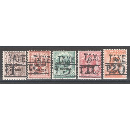 Trentino 1918/19 Stamps of Trento and Trieste 5 denominations with overprints “TAXE” and ‘T’ series no. BZ3 34/35 Biondi Certifi