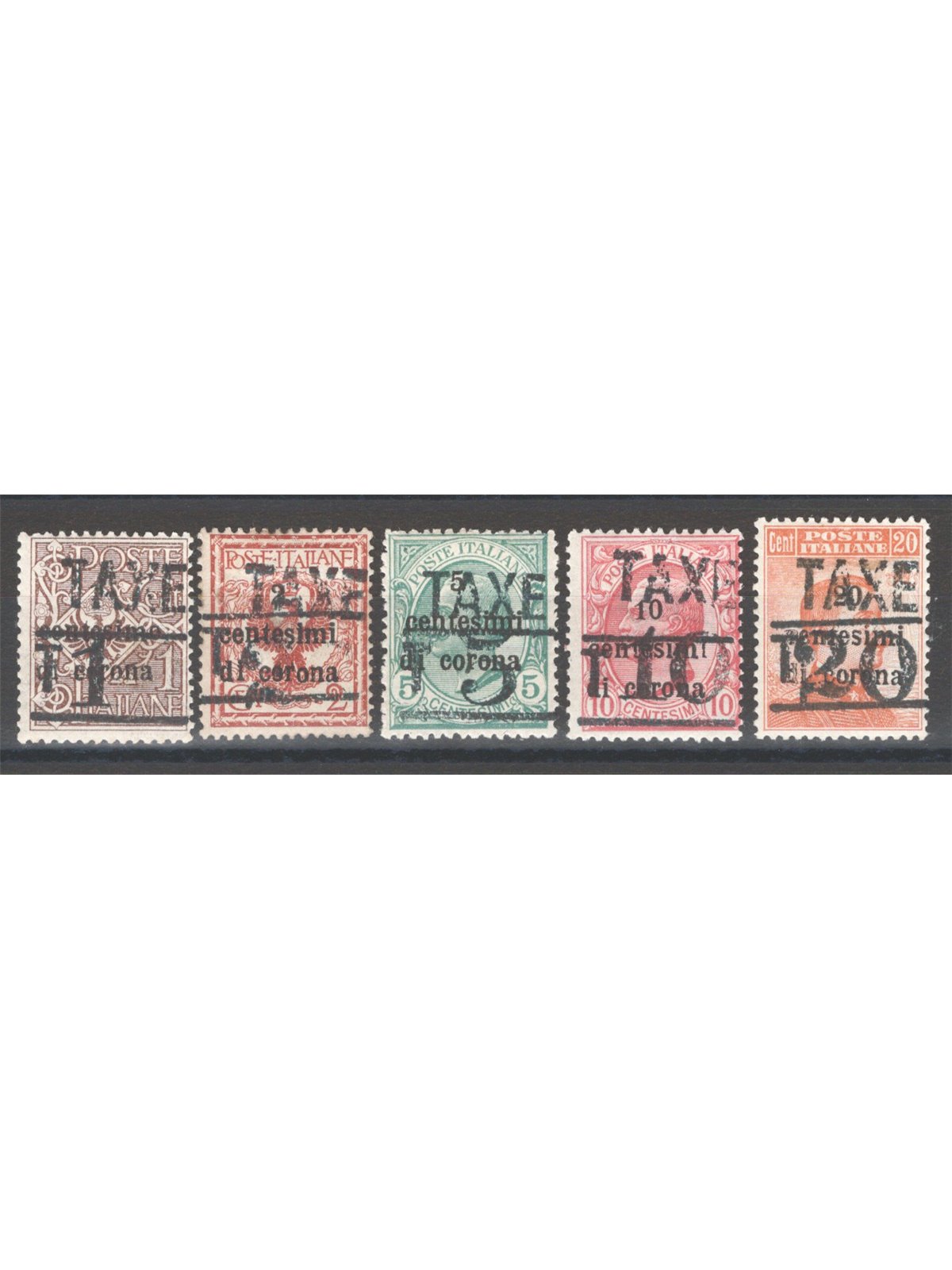 Trentino 1918/19 Francobolli di Trento e Trieste 5 val. con soprast. "TAXE" e "T" serie n° BZ3 34/35 Cert. Biondi Cat. € 7.600 (