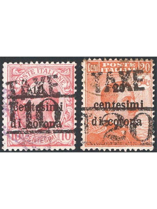 Trentino 1918/19 Venezia Tridentina 10 c. e 20 c. con soprast. "TAXE" in alto e “T” con nuovo valore tra le linee orizzontali in