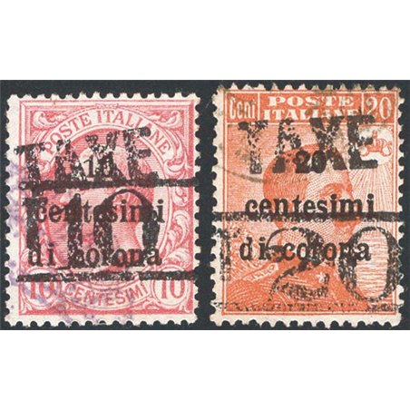 Trentino 1918/19 Venezia Tridentina 10 c. e 20 c. con soprast. "TAXE" in alto e “T” con nuovo valore tra le linee orizzontali in