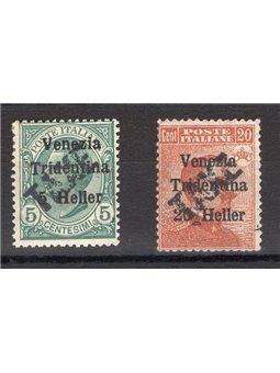 Trentino 1918/19 – Denominations in Heller 5 h + 20 h with new black overprint “TAXE” slanting from bottom to top No. BZ3 45/46 