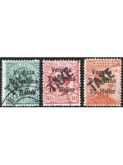 Trentino 1918/19 Michetti 20 c. arancio con soprast. in nero “TAXE” obliqua dal basso verso l'alto serie n° 45 + 45A + 46 Cert. 