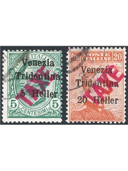 Trentino 1918/19 Venezia Tridentina 5 h. su 5 c. e 20 h. su 20 c. con soprast. "TAXE" in rosso n° BZ3 47/48 Cert. Biondi Cat. € 