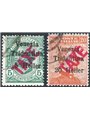 Trentino 1918/19 Venezia Tridentina 5 h. su 5 c. e 20 h. su 20 c. con soprast. "TAXE" in rosso n° BZ3 47/48 Cert. Biondi Cat. € 