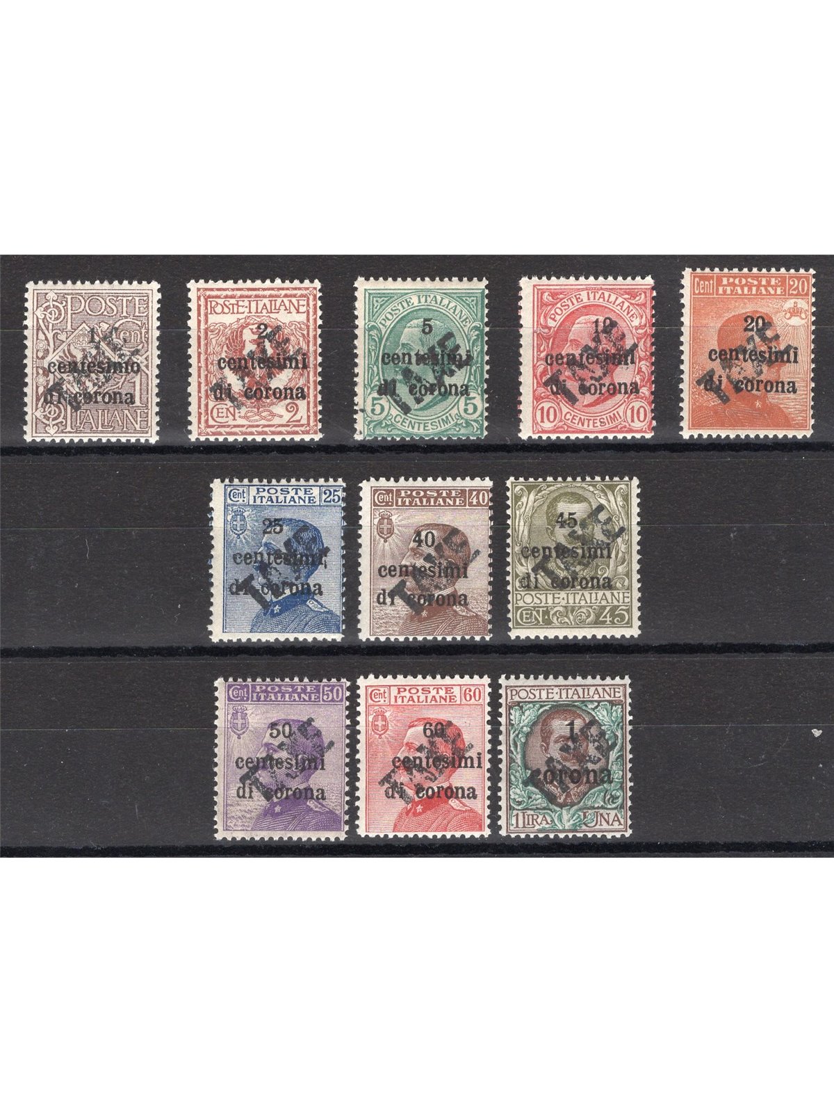 Trentino 1918/19 Venezia Tridentina con soprast. "TAXE" in nero serie n° BZ3 49/59 Cert. Biondi Cat. € 2.970 (**)