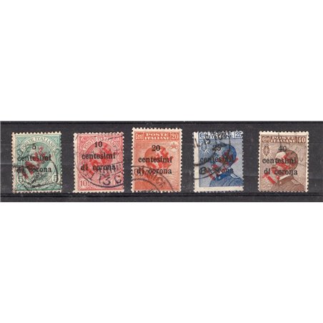 Trentino 1918/19 Francobolli di Trento e Trieste con soprast. "TAXE" in rosso serie n° BZ3 60/64 Cert. Biondi Cat. € 1.200 (U)