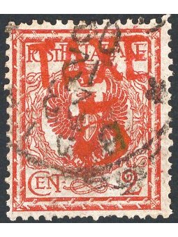 Trentino 1918/19  Floreale 2 c. con soprast. "TAXE 5" in rosso n° BZ3 76 Cert. Biondi Cat. € 220 (U)