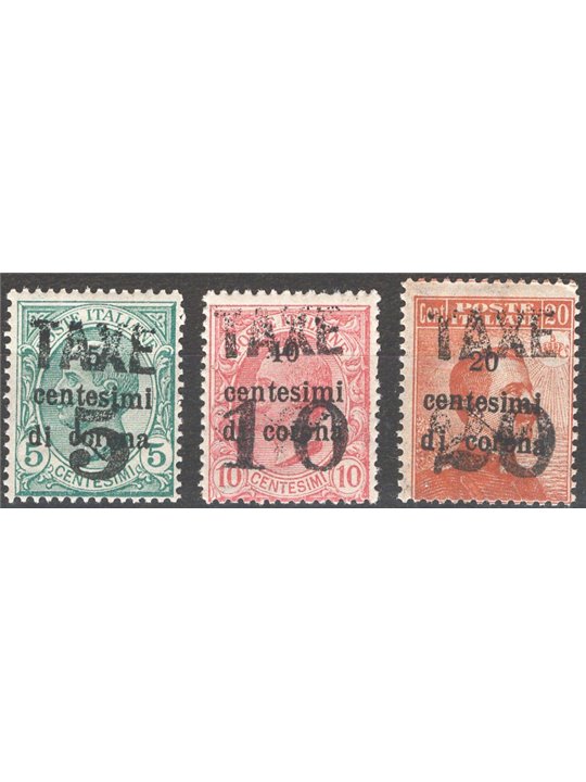 Trentino 1918/19 Francobolli di Trento e Trieste con soprast. "TAXE" in nero serie n° BZ3 80/82 Cat. € 94 (**)