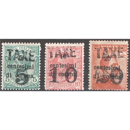 Trentino 1918/19 Stamps of Trento and Trieste with overprint “TAXE” in black series no. BZ3 80/82 Cat. € 94 (**)