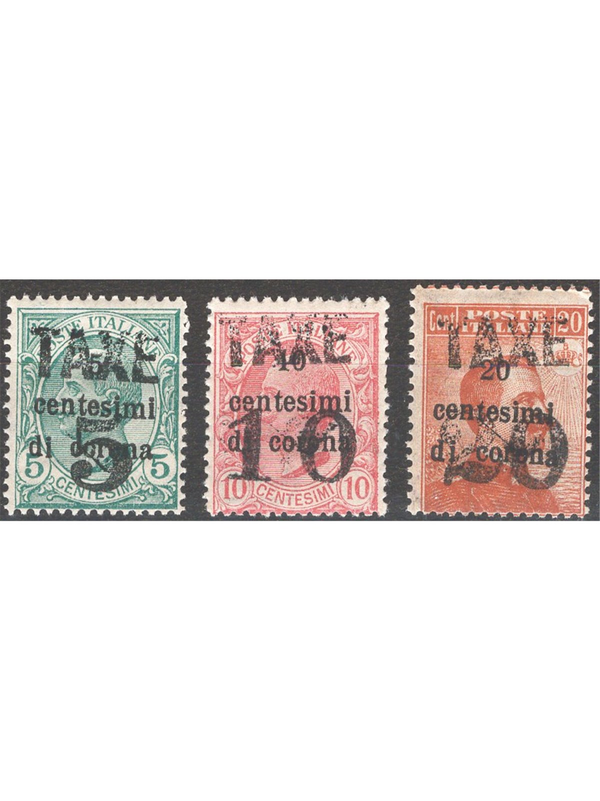 Trentino 1918/19 Stamps of Trento and Trieste with overprint “TAXE” in black series no. BZ3 80/82 Cat. € 94 (**)