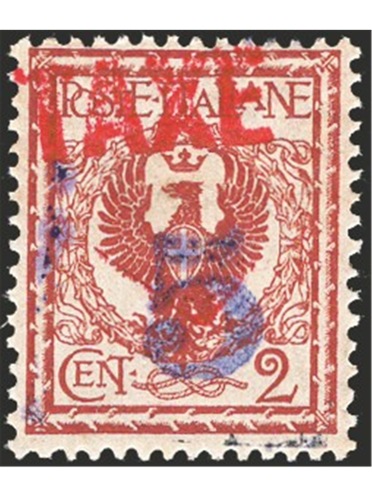 Trentino 1919 Floreale 2 c. con soprast. “TAXE” in rosso e “5” in violetto 87A Cert. CiBaFil Cat. € 300 (**)