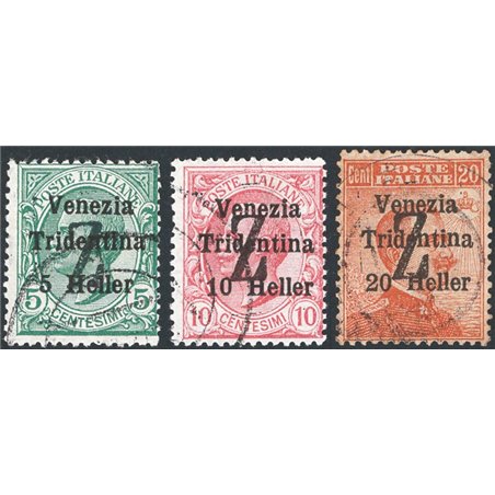 Trentino 1918/19 Venezia Tridentina con soprast. nero di una "Z" serie n° BZ3 95/97 Cert. Biondi Cat. € 840 (U)