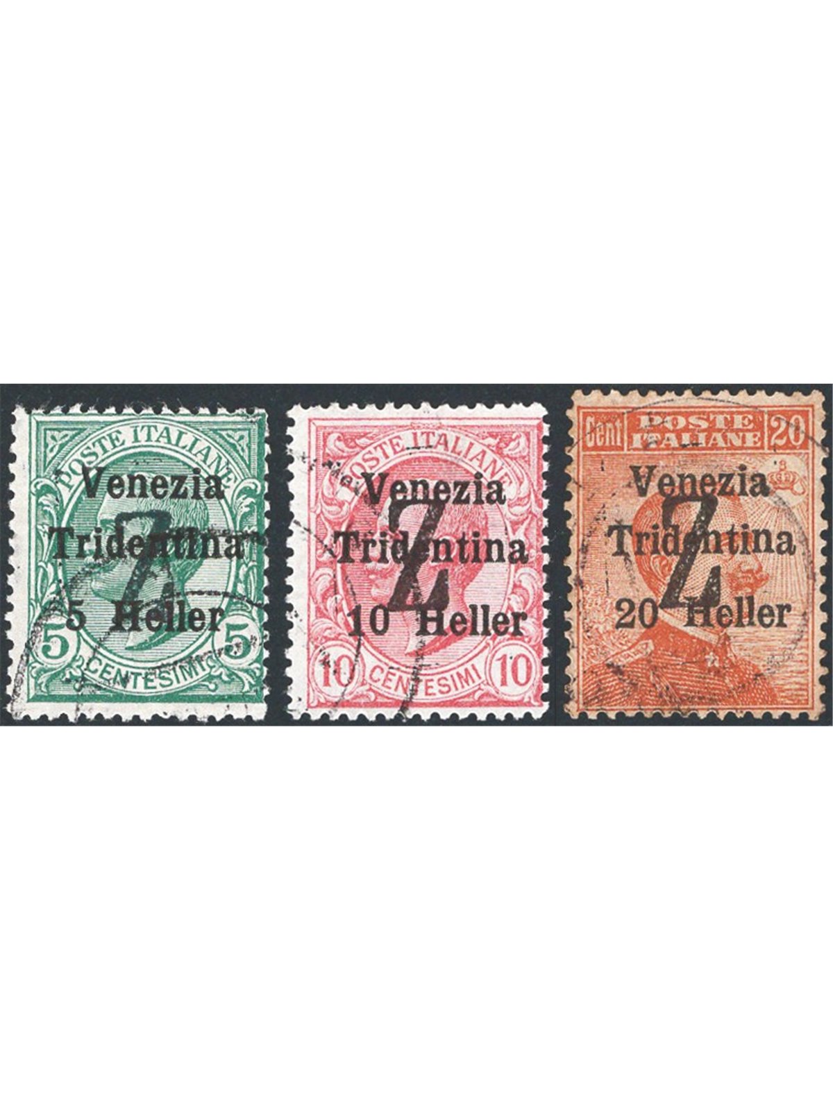 Trentino 1918/19 Venezia Tridentina with black overprint of a “Z ‘ series no. BZ3 95/97 Biondi Cert. Cat. € 840 (U)