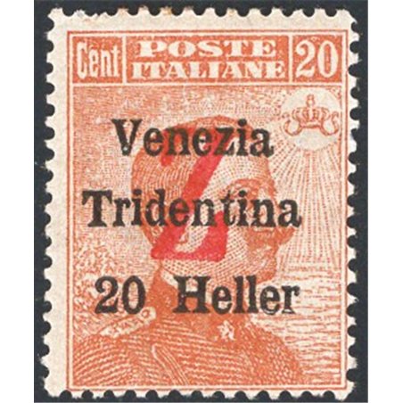 Trentino 1918/19 Venezia Tridentina 20 h. orange with a red overprint of a ’Z" no. BZ3 98 Biondi Cert. Biondi Cat. €350 (*)